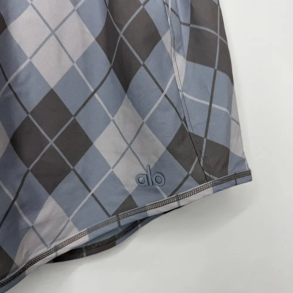 Alo Yoga Argyle Match Point Tennis Skirt Gravel /Titanium Mini Skort Plaid Small